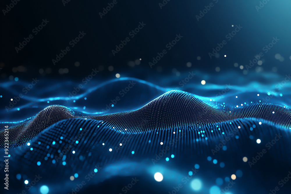 Poster abstract blue lines on a technology and ciyscape background for presentations or futuristic web desi