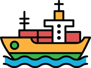 A large ship is sailing on the water. The ship is black and white. The ship is the main focus of the image