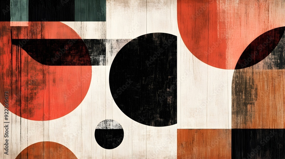 Aufkleber vibrant abstract geometric shapes composition with intersecting circles,triangles and rectangles