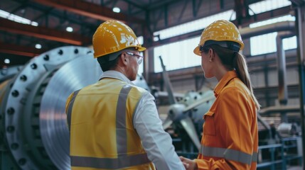 Engineers overseeing the manufacturing process of wind turbine towers