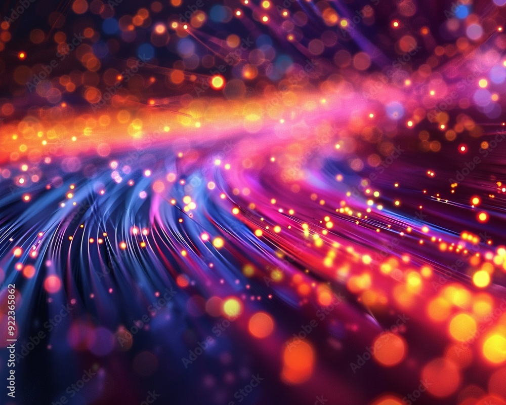 Poster a vibrant abstract background featuring colorful waves and glowing particles, perfect for digital ar