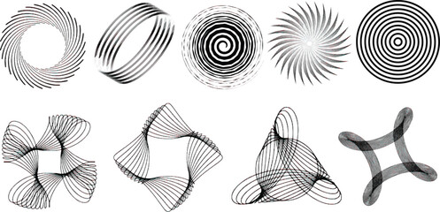 Abstract shape set. Futuristic line art geometry shape retro abstract elements