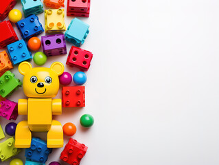 Obraz premium Eyecatching Top view wooden kids toys with copy space