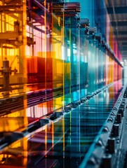 Fototapeta premium Vibrant glass panels in a modern factory setting highlight the art of craftsmanship and innovation in glass production.