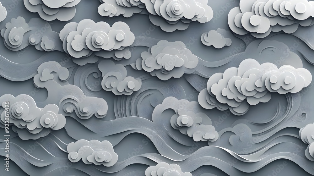 Poster mesmerizing monochromatic flow of abstract cloud-like formations