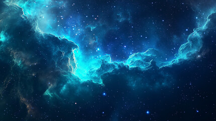 Obraz premium blue and green galactic nebula in space, beautiful stars at the night sky background 