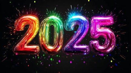 A joyful and festive illustration for the year 2025, showcasing bright colors alongside dazzling fireworks