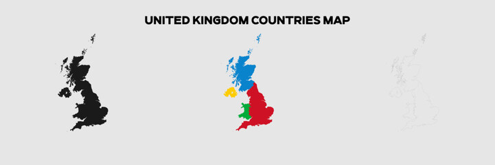 United Kingdom Countries Map in colors. EPS file also in selhoutte and outlined form. Editable EPS file.