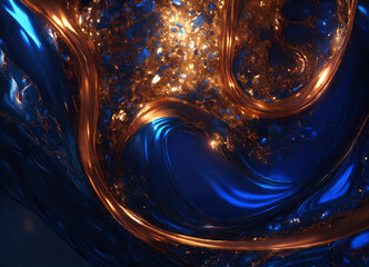 background,Luxury water splash of dark blue, add shimmering copper, high definition image, 8k