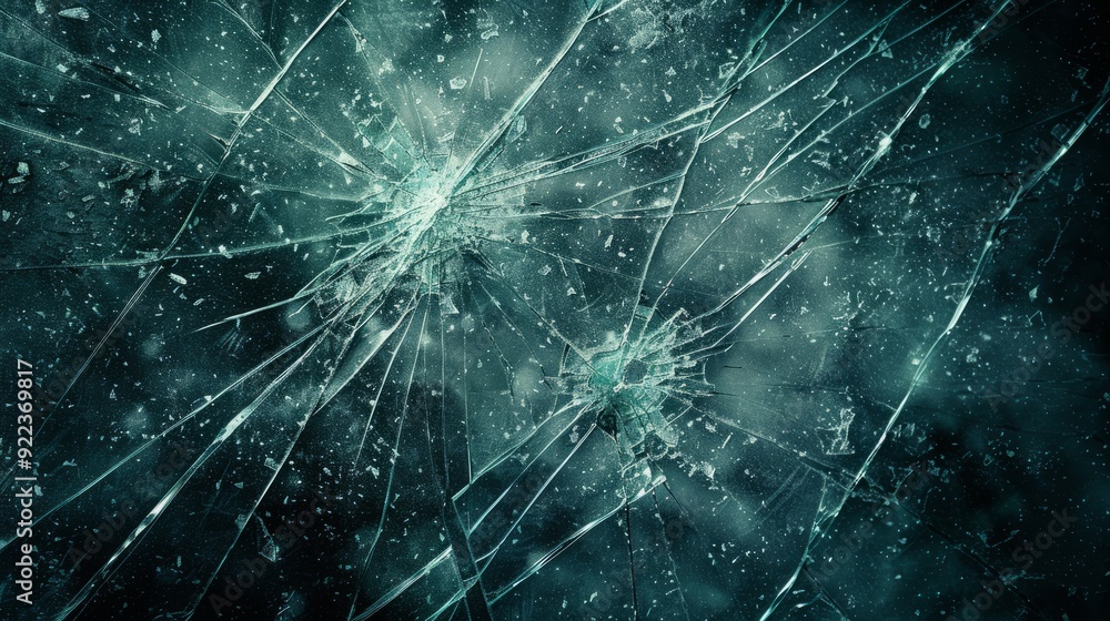 Poster shattered glass fragments with intricate patterns illuminated by soft light