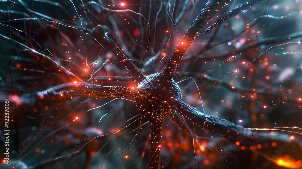 Poster neuron network with glowing lights.