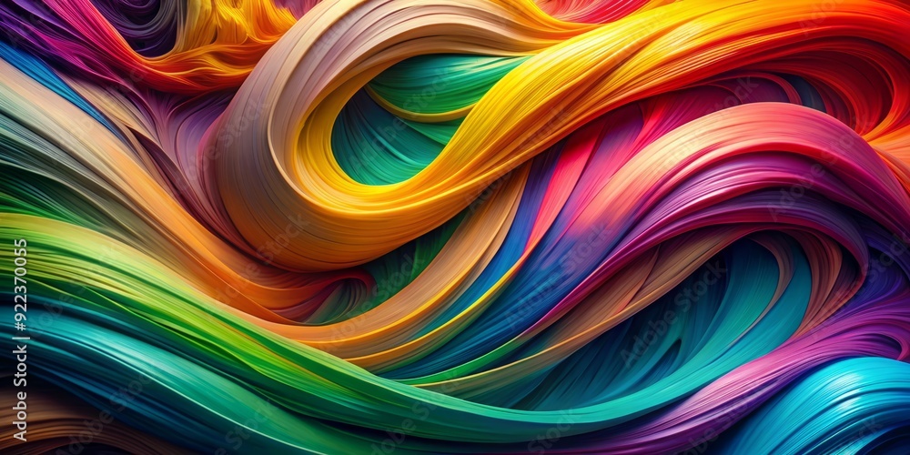 Poster vibrant abstract background featuring swirling ribbons of colorful paint strokes, fluid brushwork, a