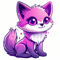 Fototapeta premium Cute Purple Fox in Anime Style, Sticker and Kawaii
