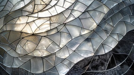 Obraz premium Stained glass design with swirling patterns in shades of gray and silver