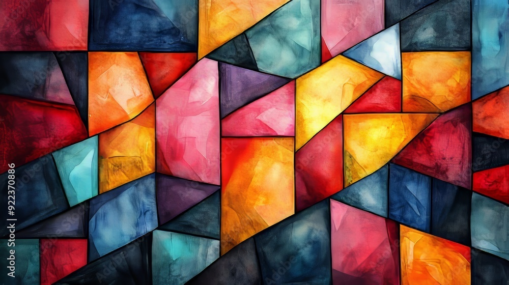 Poster stained glass painting effect creating colorful abstract geometric pattern