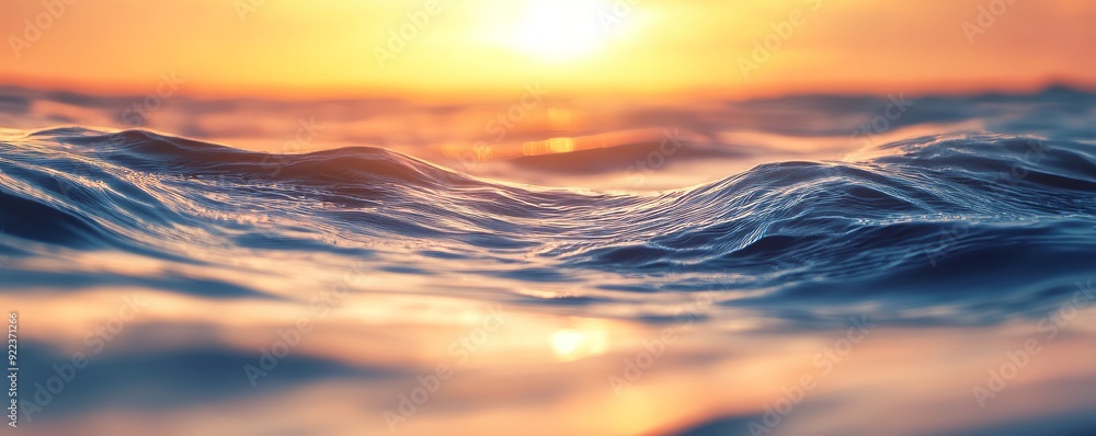 Poster golden sunset reflecting on ocean waves