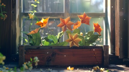 Origami Flowers in a Window Box