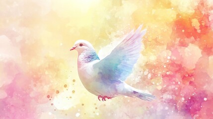 Dove in Flight, Watercolor Effect