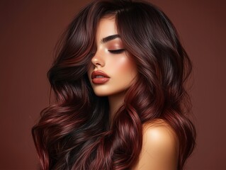 Fototapeta premium a model showcasing trending dark mahogany hair color