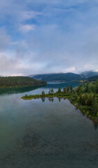 Lake in Canadian Mountain Landscape. Dramatic Sunrise Sky