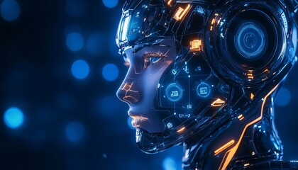 Fototapeta premium Visage of a Futuristic Robot in High Resolution Background Robot