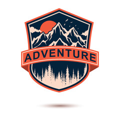 Mountain adventure badge logo. Vector illustration