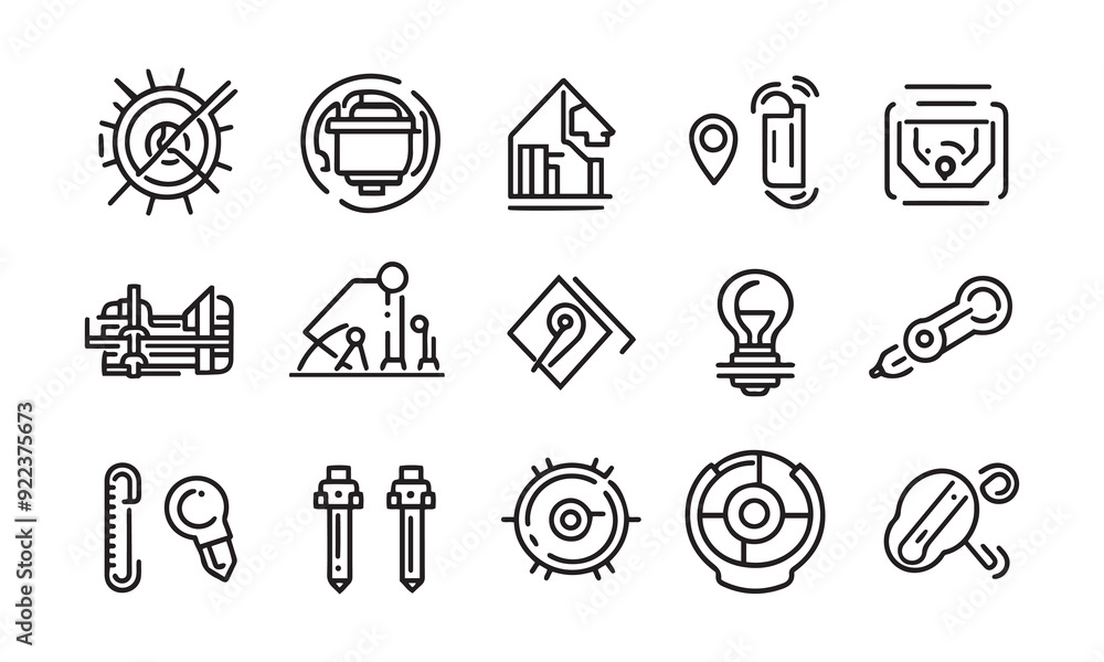 Poster set of vector icons , hand drawn graphics icon for web and business technology isolated vector on wh