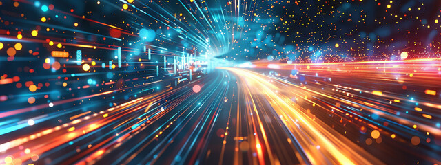 Naklejka premium Abstract High Speed Lines Technology Background with Neon Fiber Effects