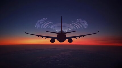 Fototapeta premium Animated Visualization of Seamless In-Flight Wifi Signals Radiating Through the Sky