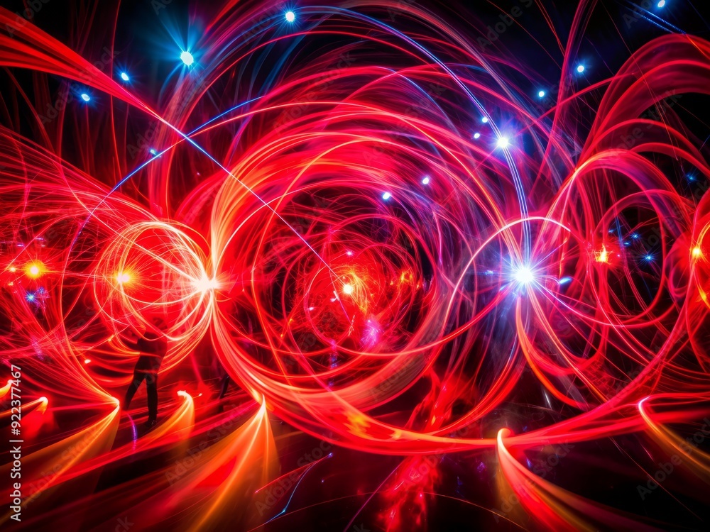 Poster vibrant red and black lights swirl and dance on a dark background, creating a mesmerizing abstract p