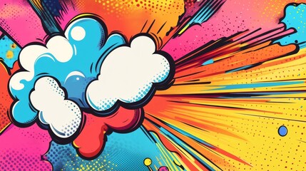 Comic book explosion background featuring colorful speech bubble with copy space