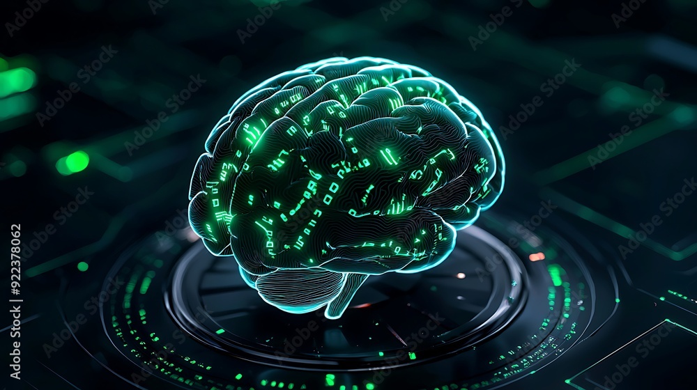 Poster digital brain concept with cyberspace code visualization
