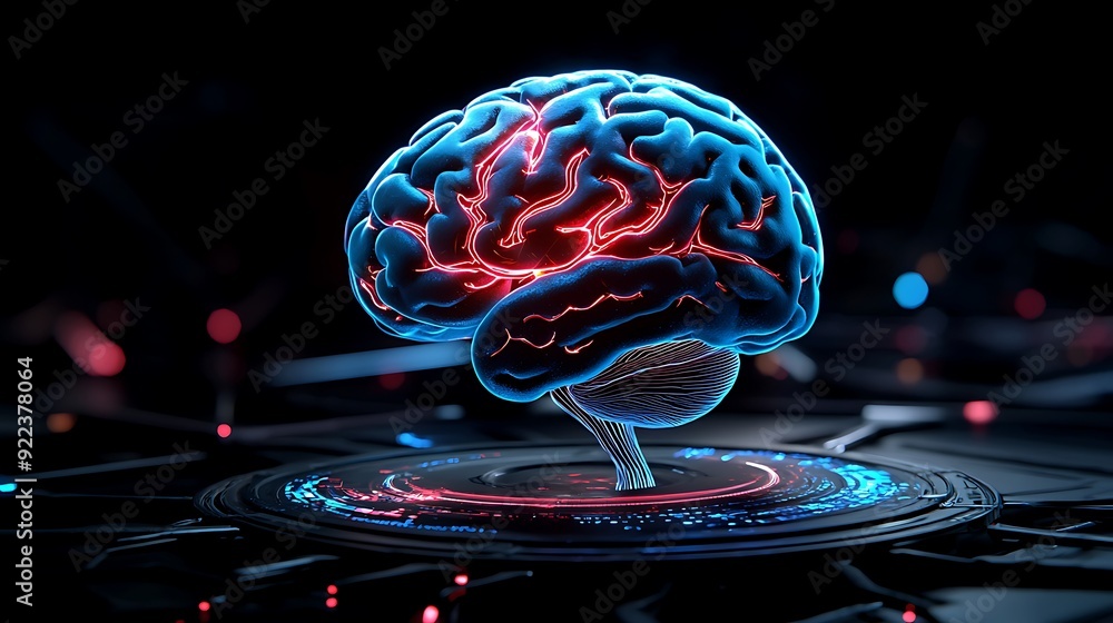 Poster digital brain concept with cyberspace code visualization