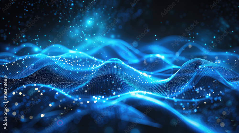 Wall mural futuristic digital background with waving particles and abstract technology design