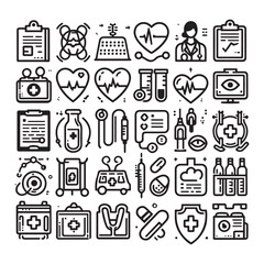 set of medical icons for web design , hand drawn outline set of medical instrument Icons isolated vector  