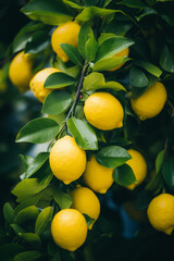 yellow lemons growing on tree, citrus garden, Generative AI