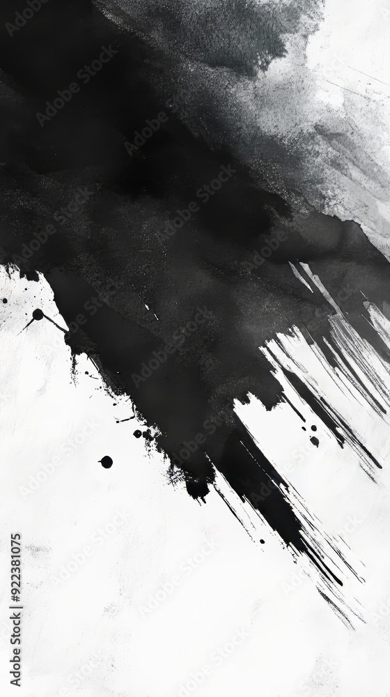 Poster black ink creating abstract shape on white textured background