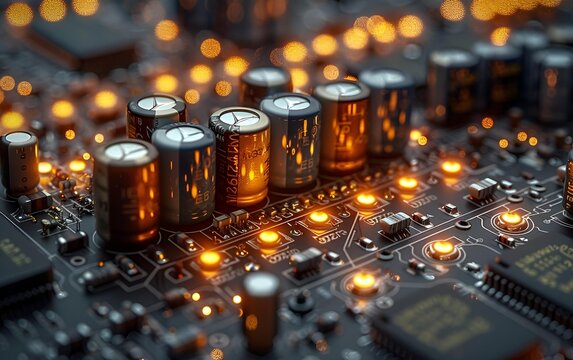 An array of electronic components mounted on a circuit board.