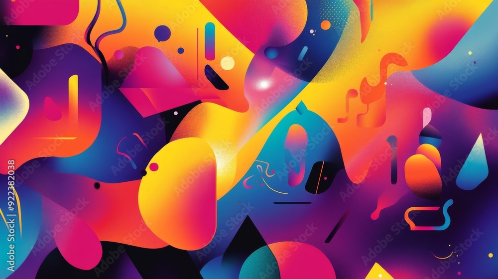 Poster abstract background showing colorful geometric shapes flowing and merging