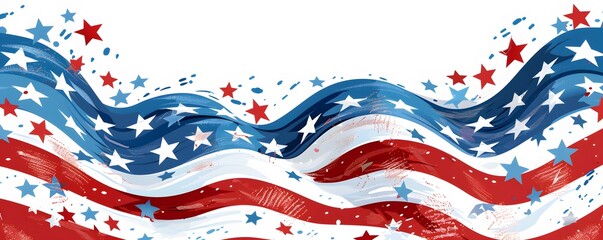 Waving American Flag with Red and Blue Stars