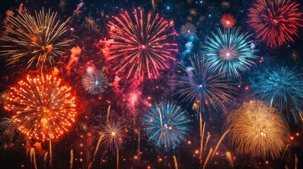 Naklejka premium A Symphony of Stars: Fireworks Explode Over America's Night Sky