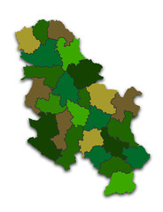 SERBIA MAP WITH ITS DISTRICTS AND POLITICAL ADMINISTRATIVE DIVISIONS