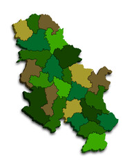 SERBIA MAP WITH ITS DISTRICTS AND POLITICAL ADMINISTRATIVE DIVISIONS