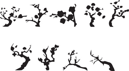 Broken Tree Flat Black Silhouette Vector Art Bundle