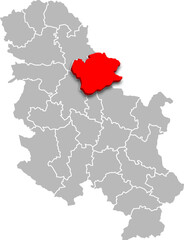 SOUTH BANAT district map ADMINISTRATIVE DIVISIONS of SERBIA 3d isometric map
