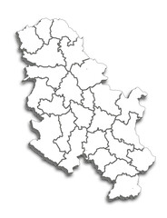 SERBIA MAP WITH ITS DISTRICTS AND POLITICAL ADMINISTRATIVE DIVISIONS