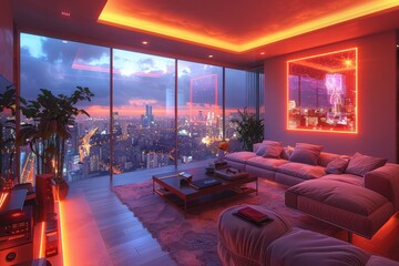 Modern Apartment Living Room with City View
