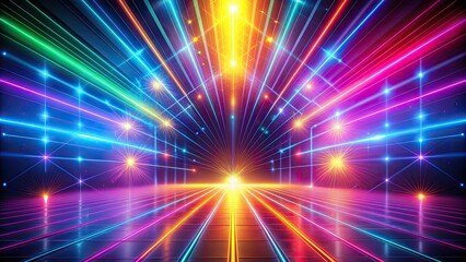 Obraz premium Colorful render background with neon rays and glowing lines, modern, conceptual, bright, neon, pink, yellow, blue