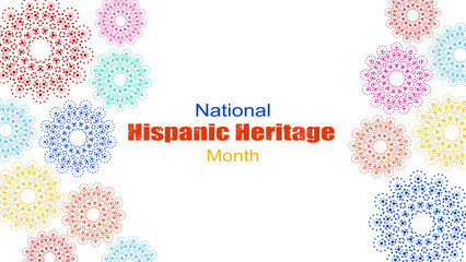 Vector illustration. National Hispanic Heritage Month. Web banner, poster, cover, splash screen, social media, backgraund with text. Perforated geimetric patterns Papel Picado, floral pattern.  