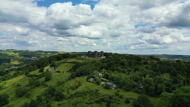 Aerial view of the city Matlock near Riber Castle, Uk